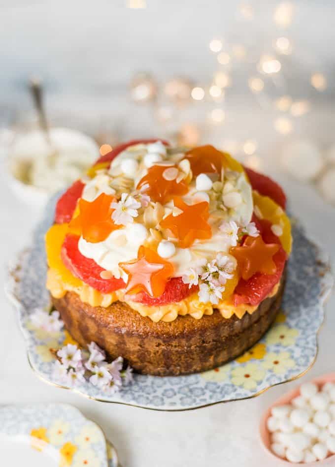 Citrus trifle cake with orange blossom pastry cream and blood orange jelly– a delicious, fragrant take on traditional English trifle.