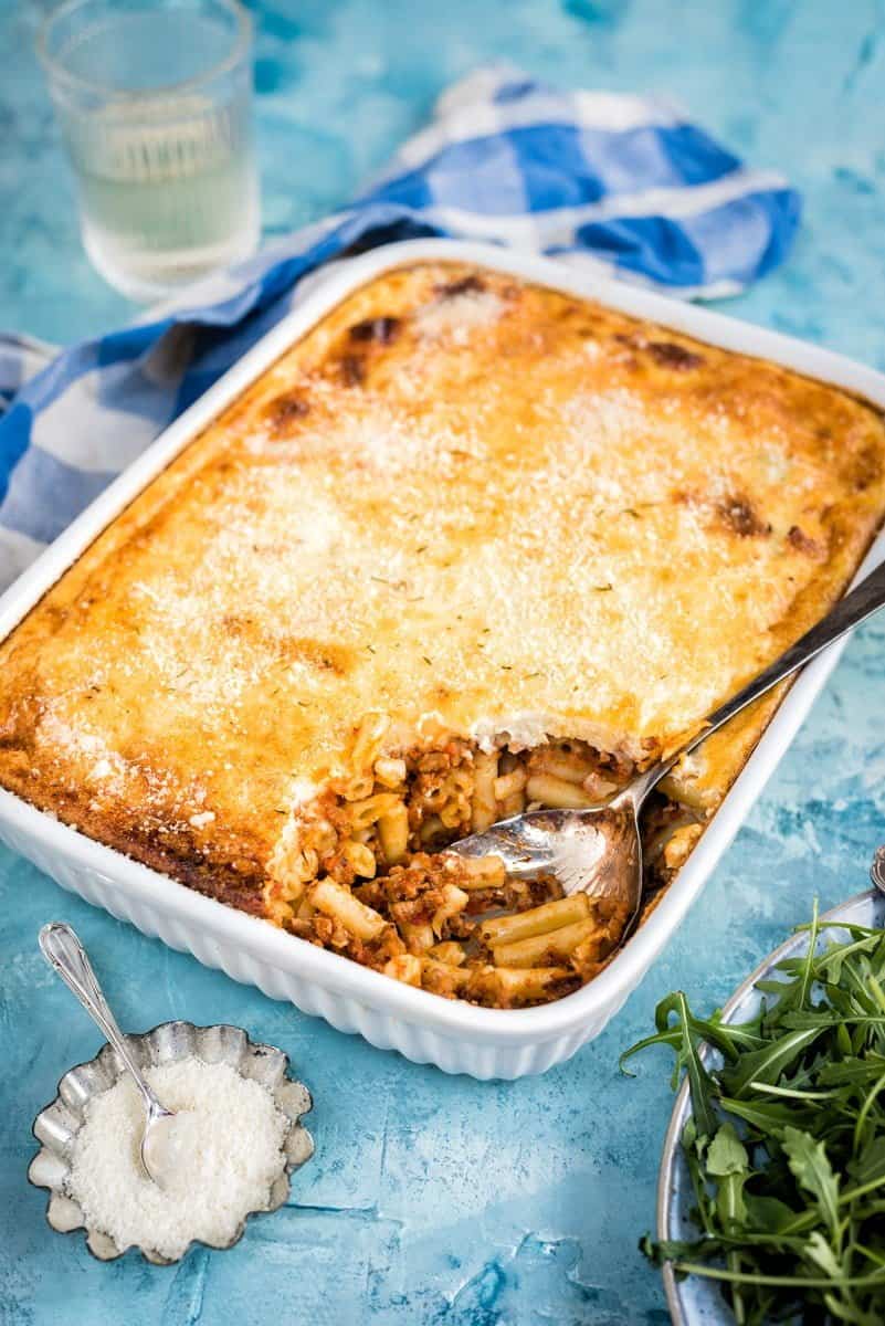 Greek Pastitsio recipe - beef mince and pasta bake that closely resembles lasagne but is easier to make and a true family favourite