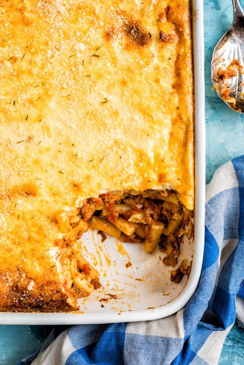 Greek Pastitsio recipe - beef mince and pasta bake that closely resembles lasagne but is easier to make and a true family favourite