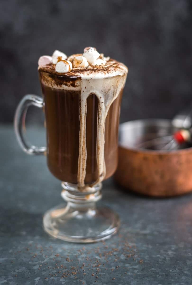 Red wine hot chocolate! This indulgent drink with marshmallows and whipped cream topping is definitely for grown ups only...