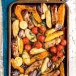 Sausage and vegetable traybake – a super-easy meal that is sure to become a family favourite.
