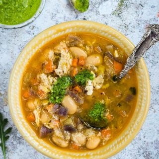 This butterbean chicken soup gets a delicious flavour boost with the addition of a simple rocket pesto.