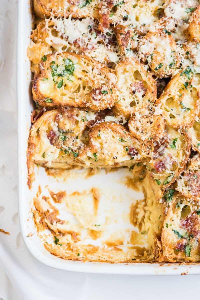 This savoury croissant pudding with Comté cheese and bacon is perfect for feeding a crowd on special occasions!