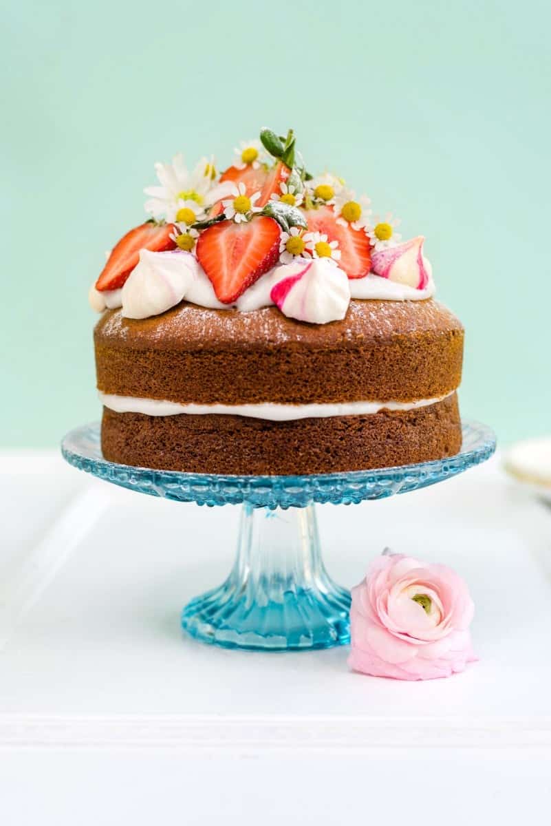 Vegan vanilla cake with whipped coconut cream – perfect for birthdays and celebrations and embarrassingly easy to make!