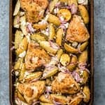 Greek sheet pan chicken with potatoes and feta