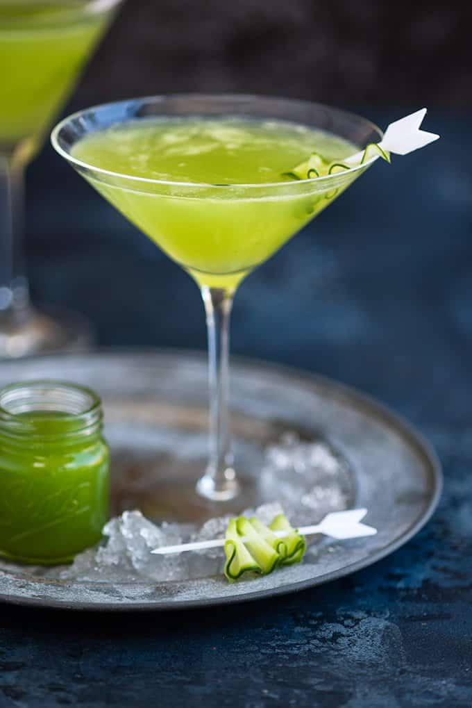 Cucumber martini served in a shallow martini glass