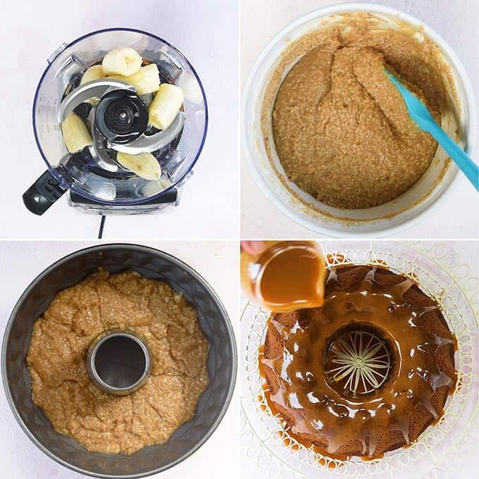 This gluten-free banana bundt cake with salted caramel is super-easy and tastes totally amazing! If gluten is not a concern, you can use all-purpose flour | Supergolden Bakes