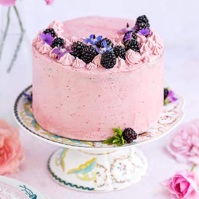 Vanilla layer cake with blackberry buttercream