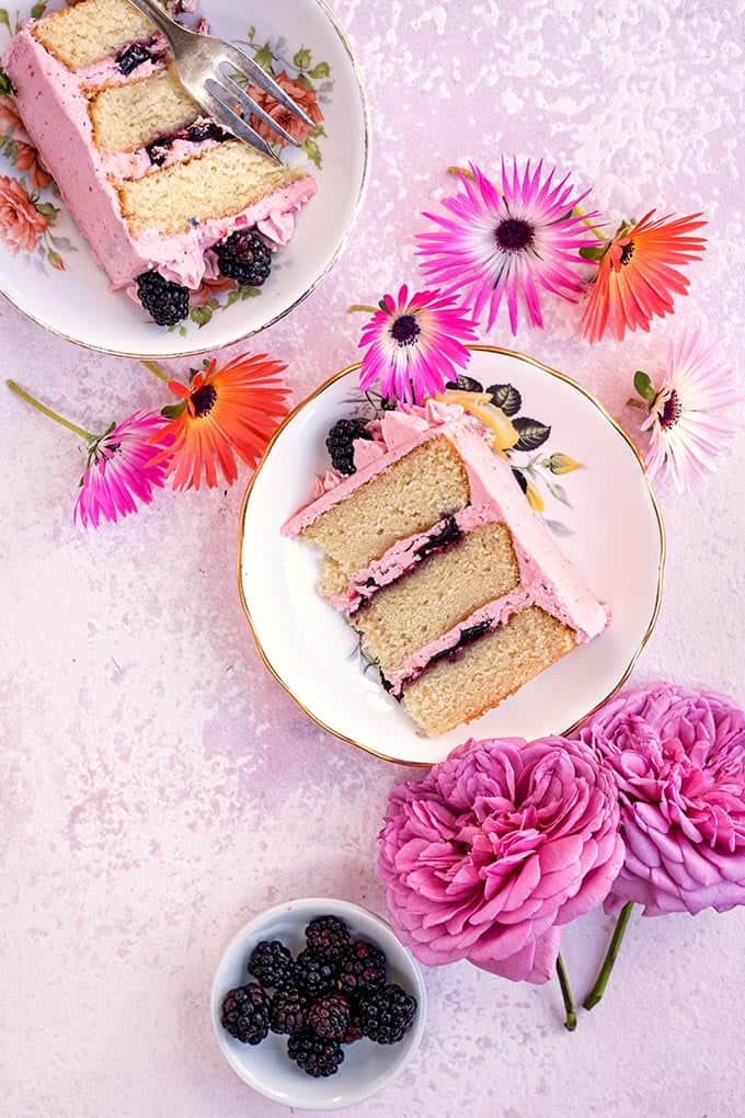 Vanilla layer cake with blackberry buttercream - perfect for birthdays and celebrations | Supergolden Bakes