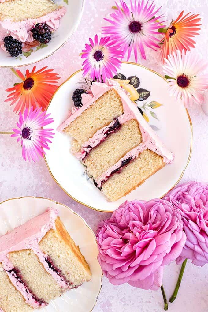 Vanilla layer cake with blackberry buttercream - perfect for birthdays and celebrations | Supergolden Bakes