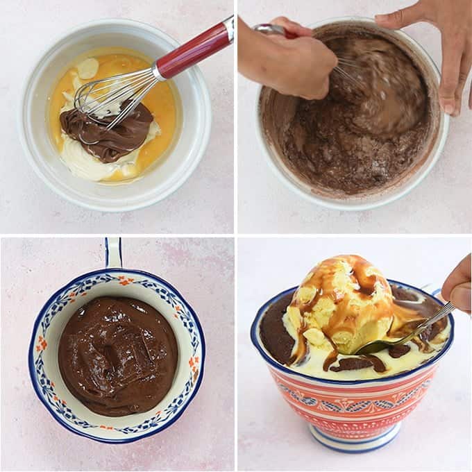 Making a Nutella mug cake step by step collage
