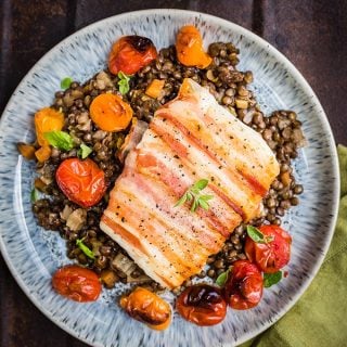 This delicious pancetta-wrapped cod with lentils is special enough for a dinner party yet easy enough for a weekday meal.