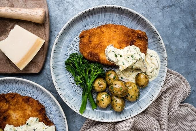 These pork schnitzel with creamy mushroom sauce cook in mere minutes and taste simply sensational!
