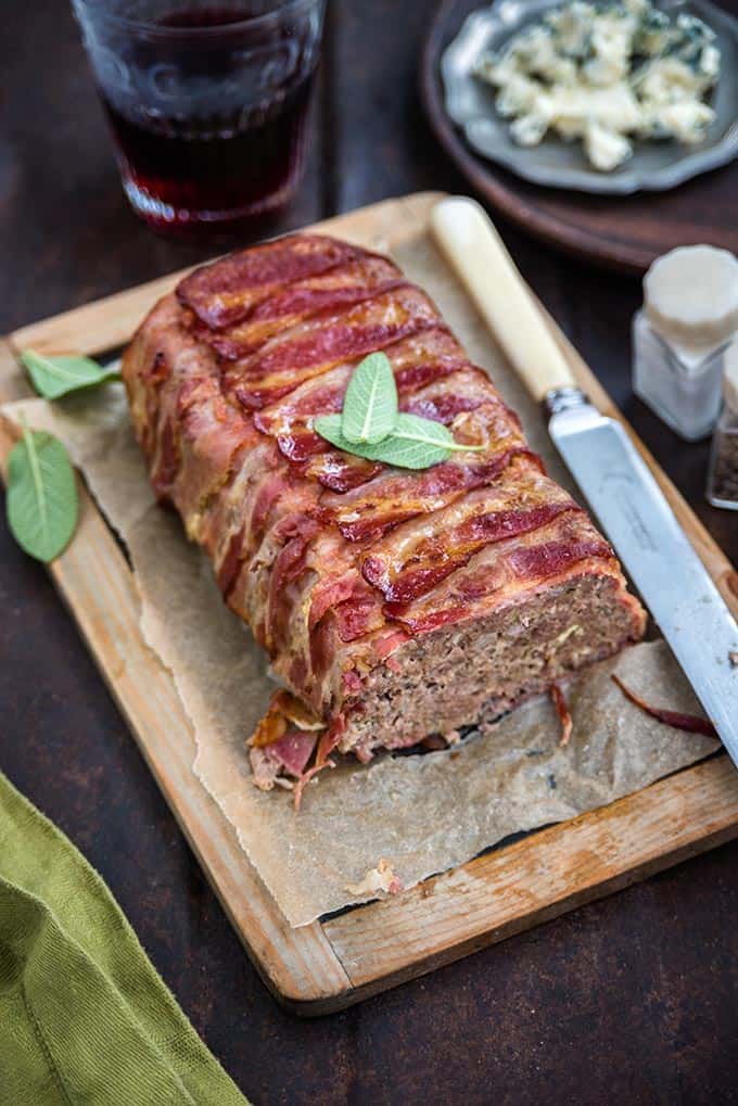 Pancetta-wrapped blue cheese meatloaf - Supergolden Bakes