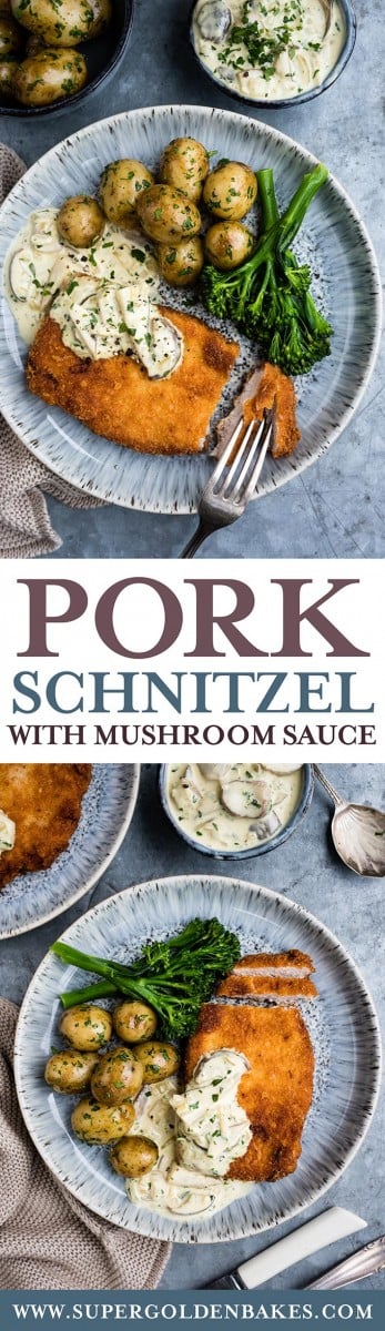 Pork schnitzel with creamy mushroom sauce - a tasty midweek meal that cooks in under 30 minutes | Supergolden Bakes