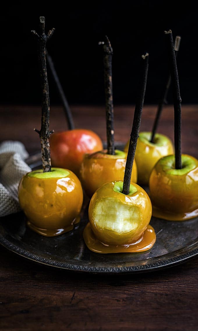 Toffee apples with twig sticks