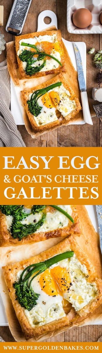 These egg and goat’s cheese puff pastry galettes are a versatile breakfast, starter or light lunch that you can whip up in under 30 minutes. #breakfast #brunch #eggrecipes