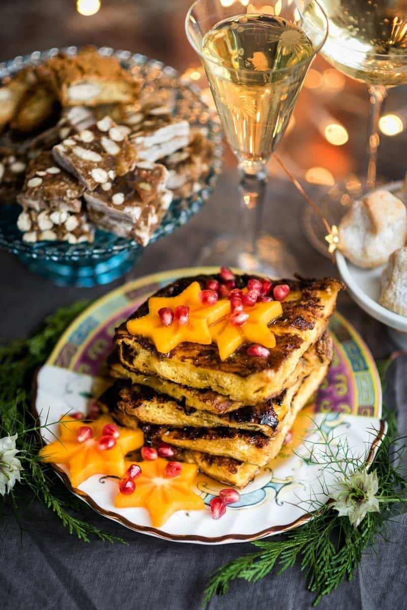 A breakfast of Panettone French toast and Prosecco using the goodies from Selfridges Italian Christmas hamper