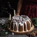 Cranberry and walnut bundt cake with frosted cranberries – perfect for Christmas!