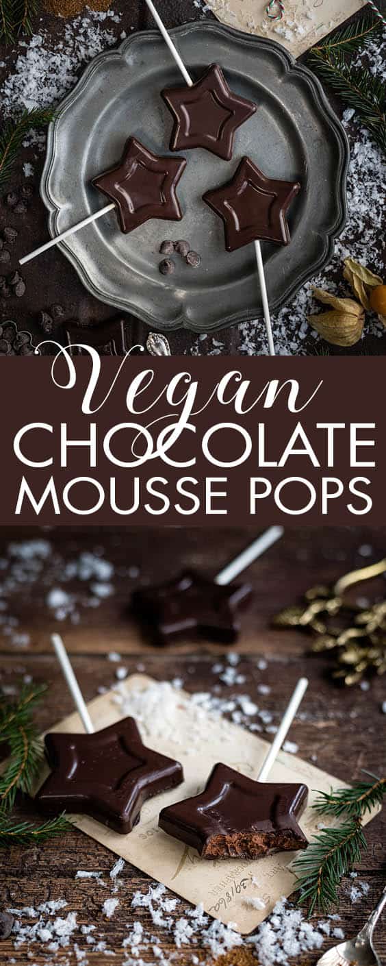Vegan chocolate mousse pops - a delicious treat with a dark chocolate shell filled with aquafaba chocolate mousse. #vegan #chocolate #aquafaba