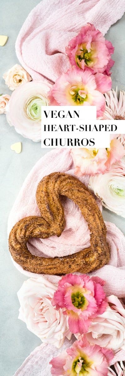 vegan heart-shaped churros with flowers