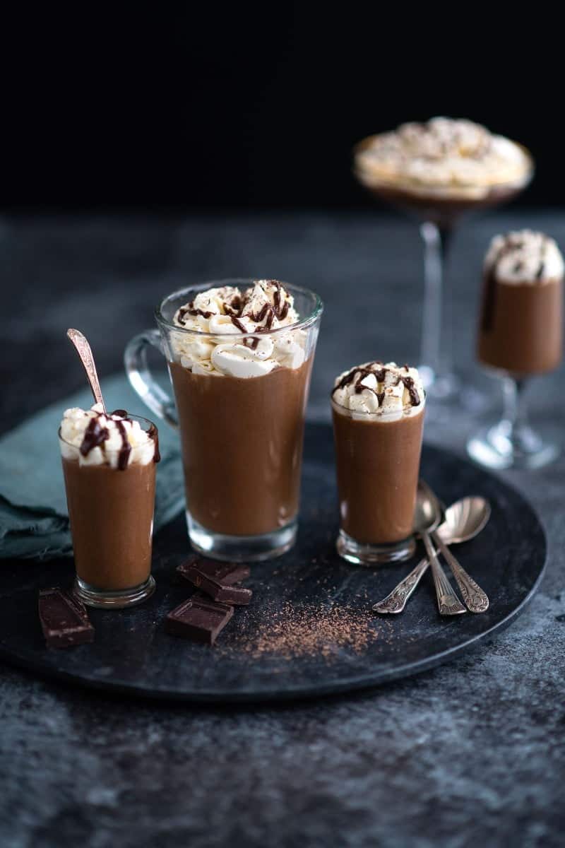 Chocolate mousse with whipped cream topping
