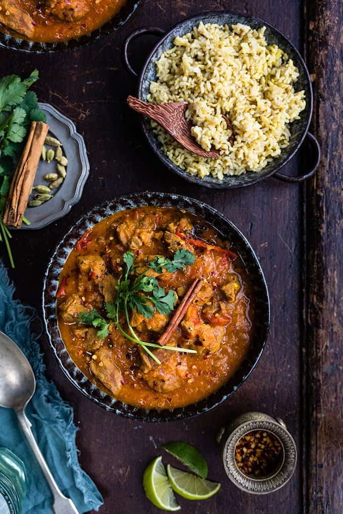 Lamb Dhansak curry served with pilau rice