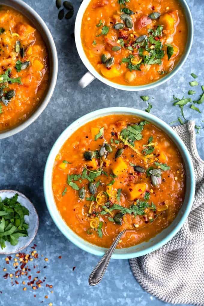 Sweet Potato, Chickpea and Red Lentil Soup 