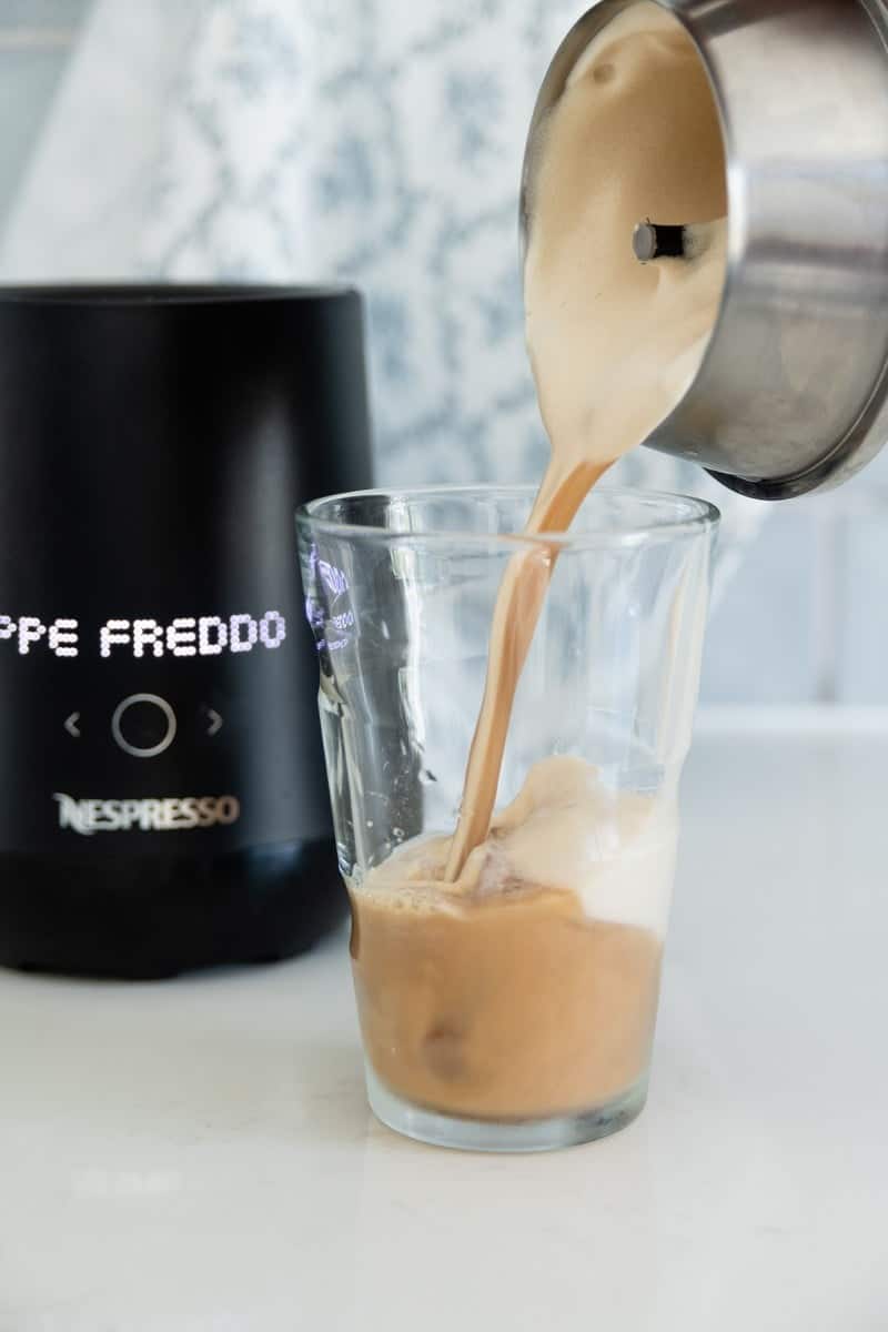 Frappé Freddo being poured into a glass