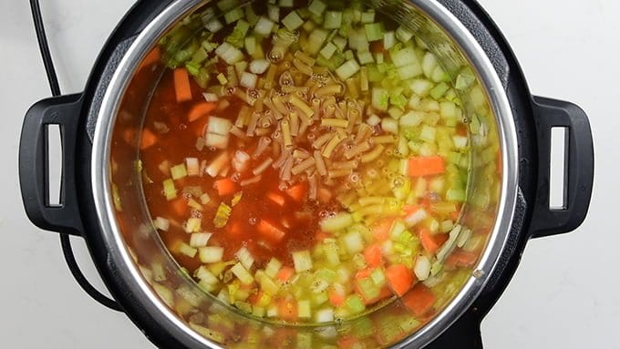 Making minestrone soup in the pressure cooker