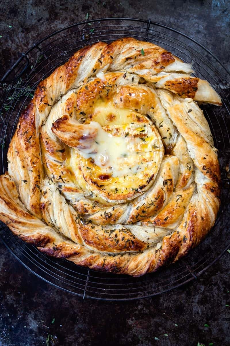 Close up on baked camembert with puff pastry