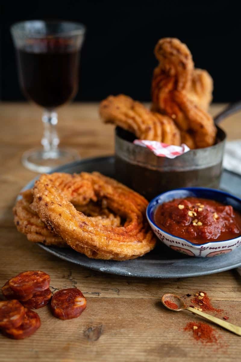 savoury churros with tomato dipping sauce