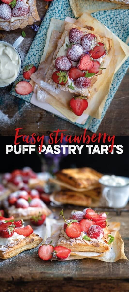 Easy puff pastry tarts topped with fresh strawberries