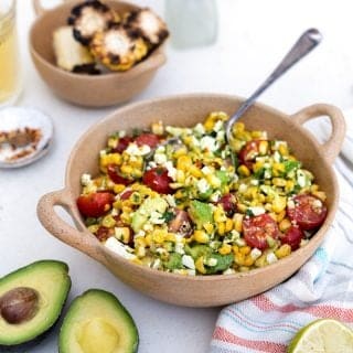 Bowl of corn and avocado salad