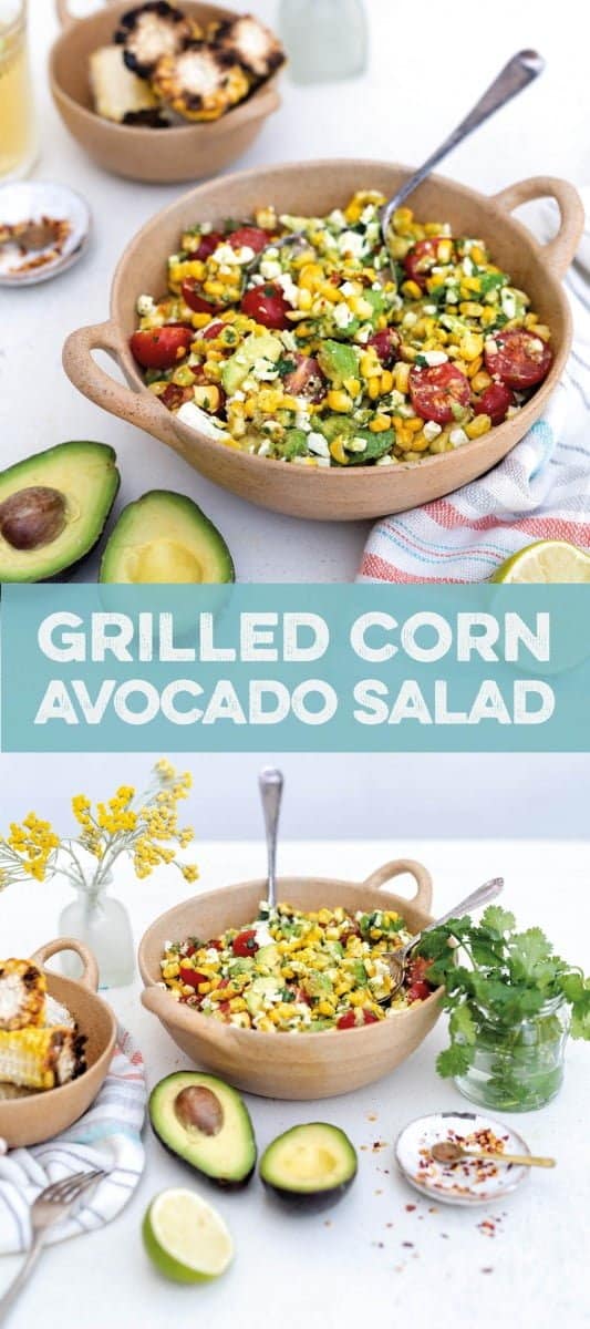 Grilled corn avocado salad