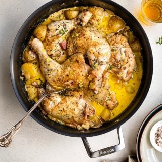 One-pot chicken casserole in a large chef's pan