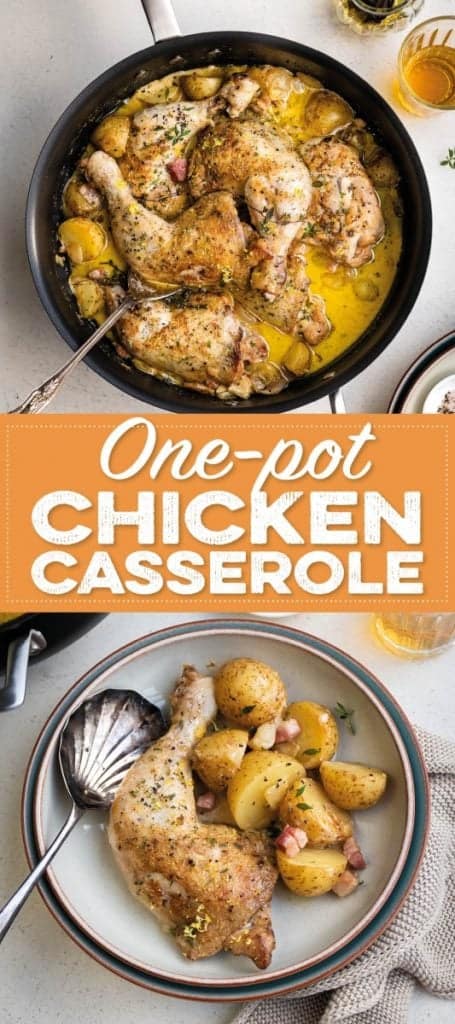 Creamy one-pot chicken casserole collage