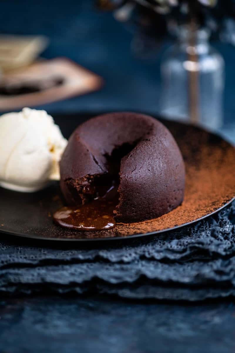 Chocolate lava cake served with ice cream