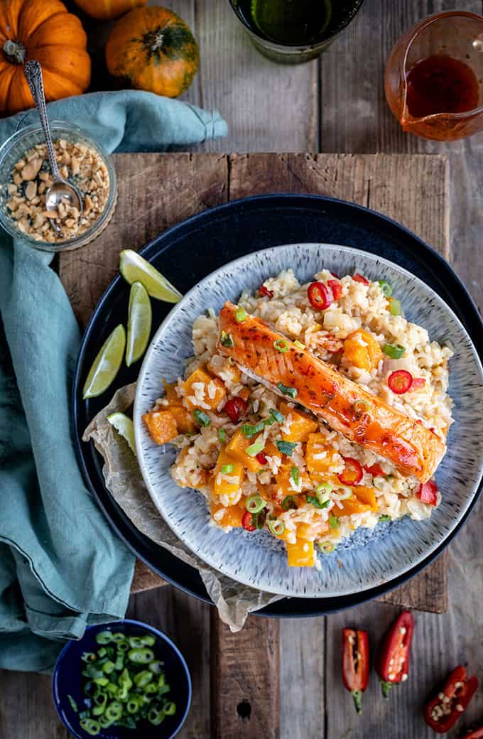 Coconut brown rice with salmon
