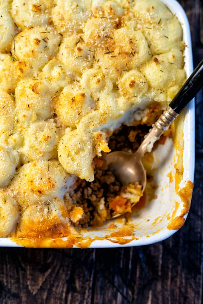 Close up on a traditional lamb Shepherd’s Pie