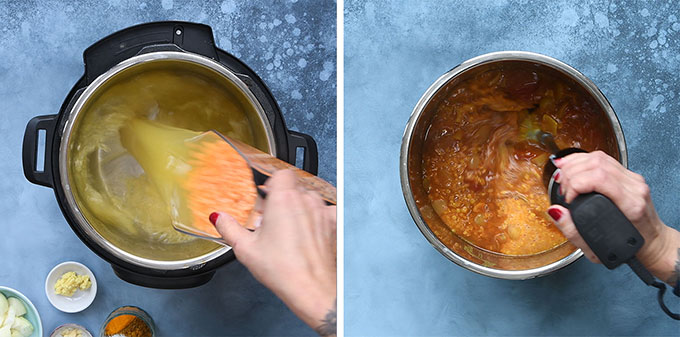 red lentil soup in pressure cooker