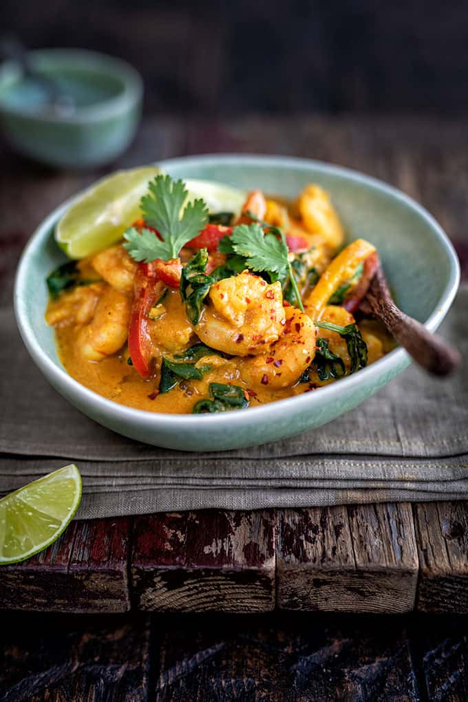 Shrimp curry with coconut milk and spinach