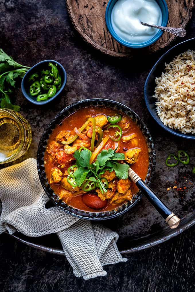 Chicken jalfrezi curry in a bowl