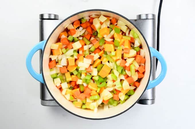 Cooking vegetables for chicken soup