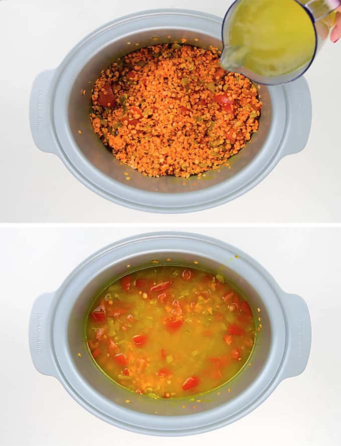 Red lentil dhal in a slow cooker