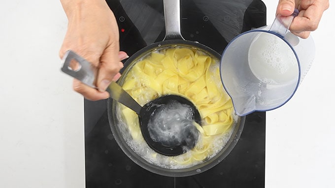 cooking pasta in a pot