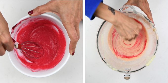 Tinting the batter to create pink ombre cake layers
