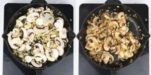 Panfrying mushrooms for Stroganoff sauce collage
