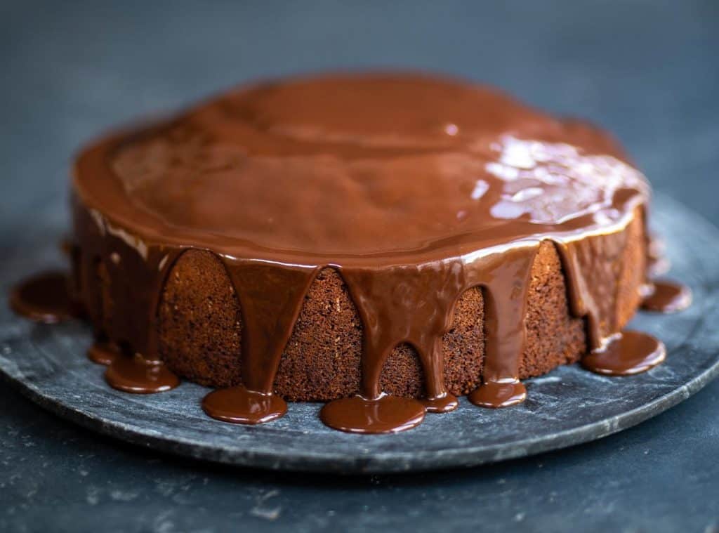 Chocolate orange cake drizzled with chocolate glaze