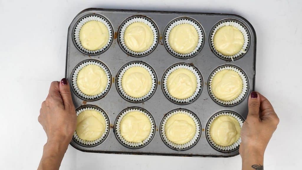 Muffin tray with cupcakes ready for the oven